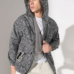 SHOWOFF Men Abstract Printed Lightweight Open Front Hooded Jacket-picture-20