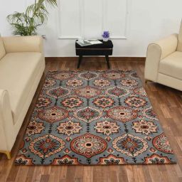 Presto Grey & Orange Polyester Traditional Carpet-34