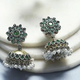 Biba Green Brass Jhumka Earrings for Women-image-0