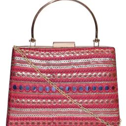 Horra Dark Pink Embellished Clutch-image-71