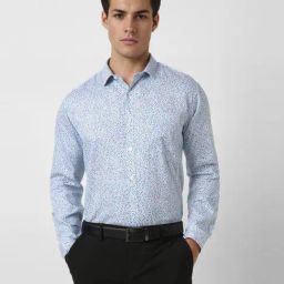 Van Heusen Blue Cotton Slim Fit Printed Shirt-image-22