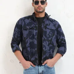 SHOW OFF Navy Blue Cotton Slim Fit Printed Shacket-image-54