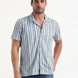 SHOW OFF Blue Cotton Relaxed Fit Stripes Shirt-image-35