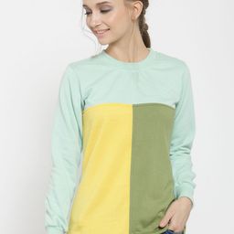 Belle Fille Women Green & Yellow Colourblocked Sweatshirt-image-97