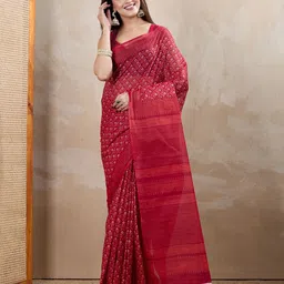 SHANVIKA Ethnic Motifs Printed Pure Cotton Saree Without Blouse Piece-image-4