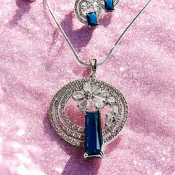 DressBerry Rhodium-Plated Cubic Zirconia Stone-Studded Jewellery Set-17