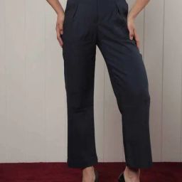 RAREISM Navy Viscose Solid Trousers-image-94