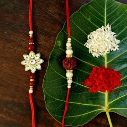Karatcart Gold-Plated Kundan Rakhi with Roli Chawal & Greeting Card for Brother - Set of 2-26