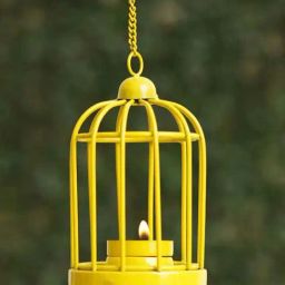 eCraftIndia Yellow Iron Iron Cage Shaped Tea Light Candle Holder With Hanging Chain-image-24