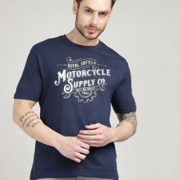 Royal Enfield Blue Solid Short Sleeves T-Shirt-image-21