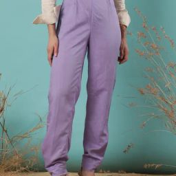 RAREISM Purple Cotton Blend Solid Trousers-image-23