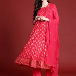 Anouk Ethnic Motifs Print A-Line Kurta with Trousers & Dupatta image 5
