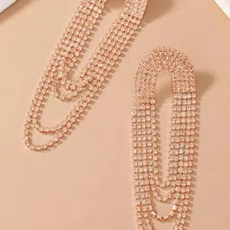 VAMA Rose Gold-Plated Rhinestone Hanging Drop Sparkle Tassel Contemporary Drop Earrings-35