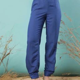 RAREISM Blue Cotton Blend Solid Trousers-image-5