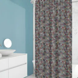 ArtzFolio Grey & Red Floral Printed Waterproof Shower Curtain-picture-3