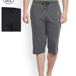 VIMAL JONNEY Men Pack Of 2 Grey & Black Solid Lounge Shorts-picture-13
