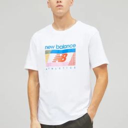 New Balance White Comfort Fit Graphic Print Cotton Sports T-Shirt-picture-3