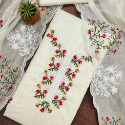KALINI Women's Chandrei Cotton Floral Embroidery Unstitched Salwar Suit Dress Material with Dupatta-image-61