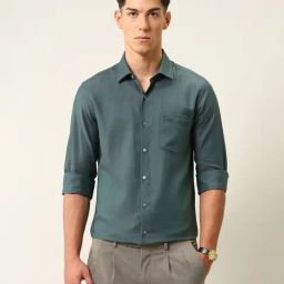 Arrow Green Cotton Slim Fit Self Pattern Shirt-picture-18