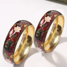 Oomph Jewellery Red & green Meenakari Elephant Design Brass Bangles - Set of 2-image-94