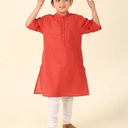 Fabindia Kids Red Striped Full Sleeves Kurta-picture-17