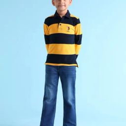 US Polo Kids Boys Orange Cotton Striped T-Shirt-image-34