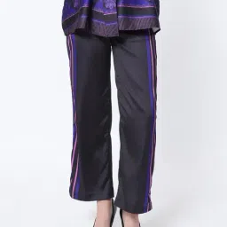 RAREISM Black Polyester Striped Trousers-image-78