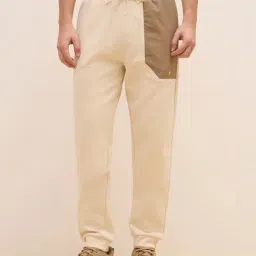 Iconic Beige Regular fit Color-Block Joggers-image-79