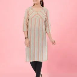 Aarika Kids Girls Peach-Black Colour Cotton Striped Kurti Legging Set-image-47