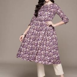 Ishin Purple Printed A Line Kurta-image-32