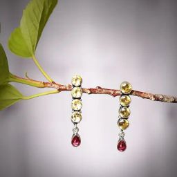 Imli Street Yellow-Pink Silver Tone Stone-Studded Handcrafted Dangler Earrings-12