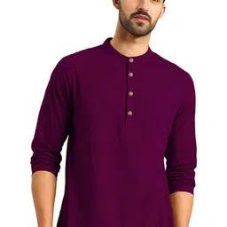 EdinWolf Band Collar Roll-Up Sleeves Slim Fit Short Kurta-image-60