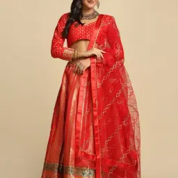 Atsevam Red Woven Pattern Semi-Stitched Lehenga Choli Set With Dupatta-picture-17