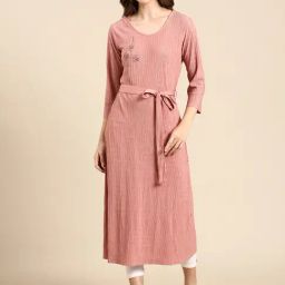 SHOWOFF Mauve Regular Fit Kurta-image-22