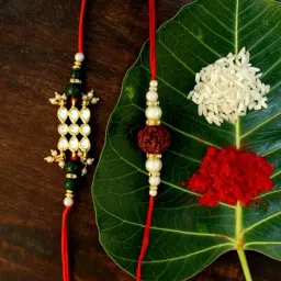 Karatcart Gold-Plated Kundan Rakhi with Roli Chawal & Greeting Card for Brother - Set of 2-30