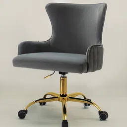 nestroots Grey & Gold-Toned Velvet Sleek Office Chair-image-27