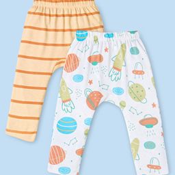 Babyoye 100% Organic Cotton with Eco Jiva Finish Striped & Space Print Diaper Leggings Pack of 2 - Multicolour-image-97