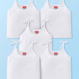 Babyhug 100% Cotton Tie Knot Sleeveless Jhablas Solid Colour Pack of 5 - White-image-27