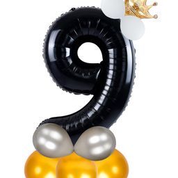 Shopperskart Nine Number Theme 32 Inch Number Foil Balloon with Crown & Balloons Helium Quailty for Birthday Party Decoration Black - Pack of 2-image-28