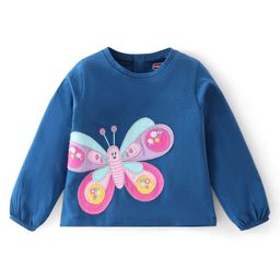 Babyhug 100% Cotton Knit Full Sleeves T-Shirt with Butterfly Graphics & Applique Detailing - Blue-image-39