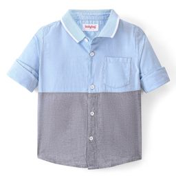Babyhug Cotton Woven Full Sleeves  Solid Colour Cut & Sew Shirt - Blue & Grey-image-74