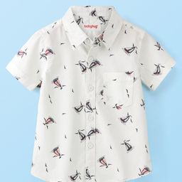 Babyhug Cotton Woven Half Sleeves  Regular Collar Shirt Ship Printed  - White-image-96