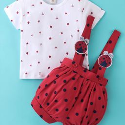 ToffyHouse Half Sleeves Top & Shorts Set With Polka Dots Print - Red & White-image-12