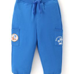 Babyhug Cotton Looper Knit Full Length Lounge Pant With Tropical Patch & Print - Blue-image-74