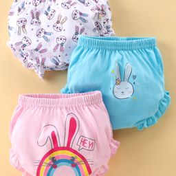 Bodycare Cotton Knit Bunnies Printed Bloomers Pack of 3 - Light Blue Baby Pink & White-image-97