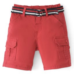 Babyhug Cotton Woven Above Knee Length Shorts Solid Colour-Red-image-29