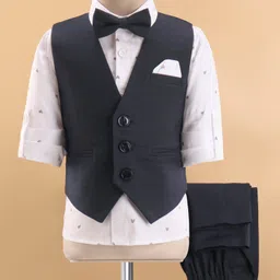 Robo Fry Cotton Full Sleeves Three Piece Solid Party Suit with Bow - Blue-picture-16