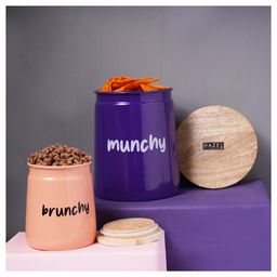 HAZEL Kitchen Containers set of 2 for Snacks Snacks Jars Set with Lid, 2350 ml, 650 ml, Purple, Peach-10