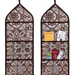 Kuber Industries Paper Holder  Foldable Hanging Organizer  PVC Star Design Document Holder  Wall Hanging Organizer with 3 Pocket  Pack of 2  Brown-102