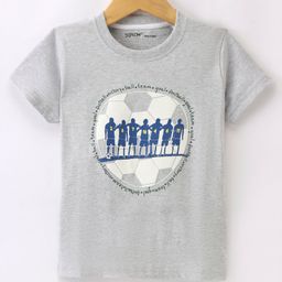 Doreme Cotton Knit Half Sleeves T-Shirt with Football Theme  Print - Grey-image-49
